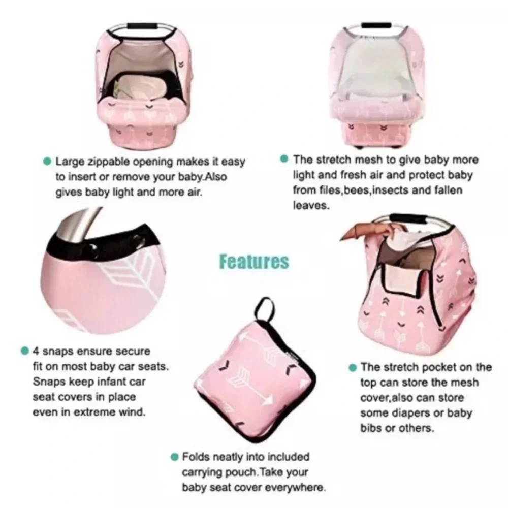 👼Amazlinen Amazing Life Pink Arrow Carseat Cover | Mesh Netting | Packable
